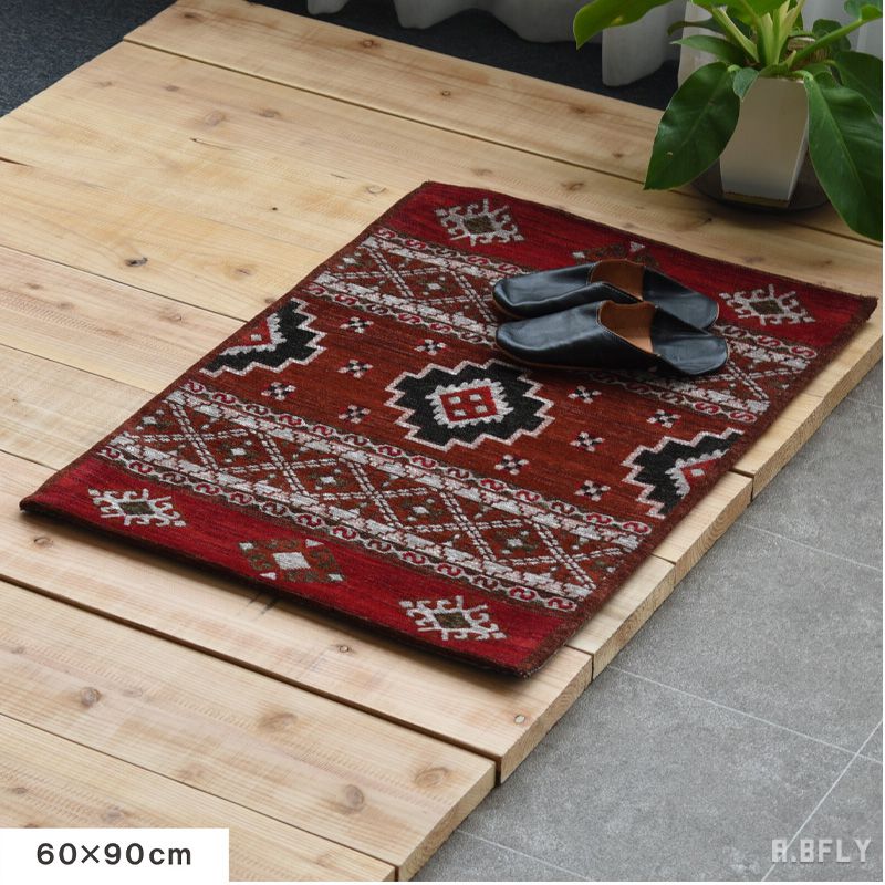 ラグ・マット】140×200 ジャガードキリム アンティークタイル柄 JK-1