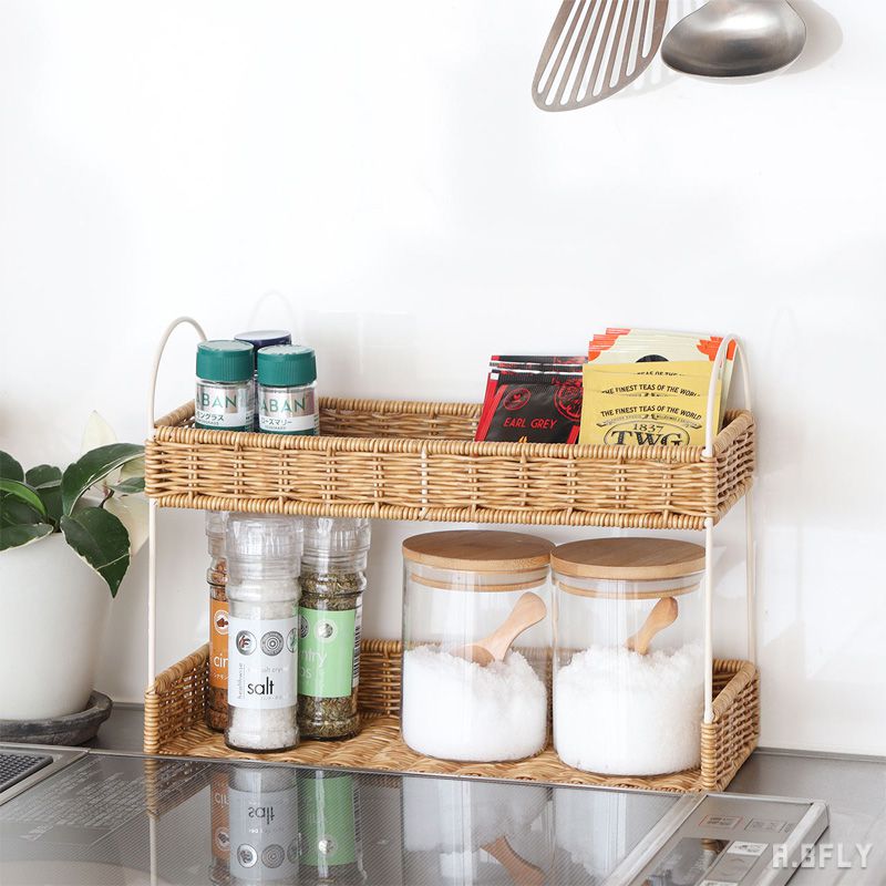楽天市場】スパイスラック 2段ラック PPラタン キッチン収納 シンプル