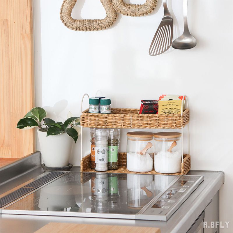 楽天市場】スパイスラック 2段ラック PPラタン キッチン収納 シンプル