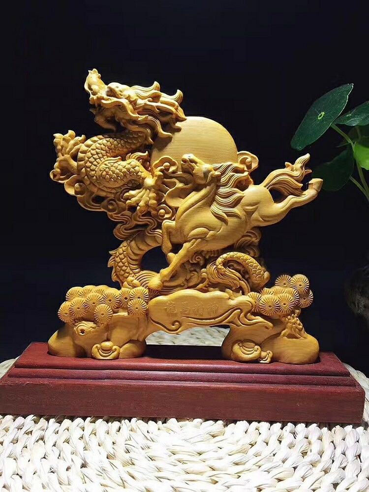 楽天市場】龍馬精神 木彫りドラゴン 置物 風水 立像 高級天然ツゲ 木製