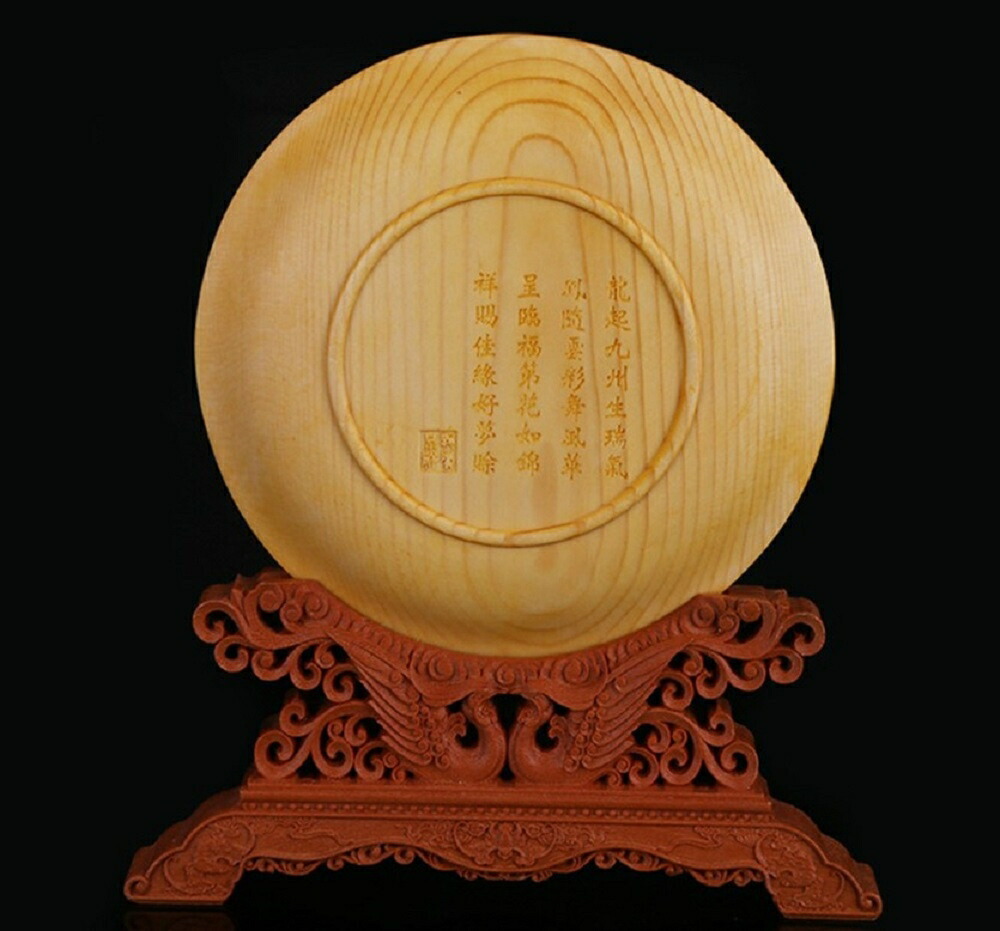 楽天市場】龍 鳳凰 皿 極上彫り お皿型龍神＆鳳凰彫り 木彫り 台付き