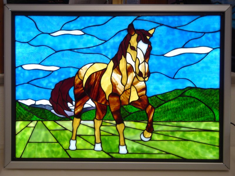 楽天市場】ステンドグラスパネル LEDライトパネル『日高の馬