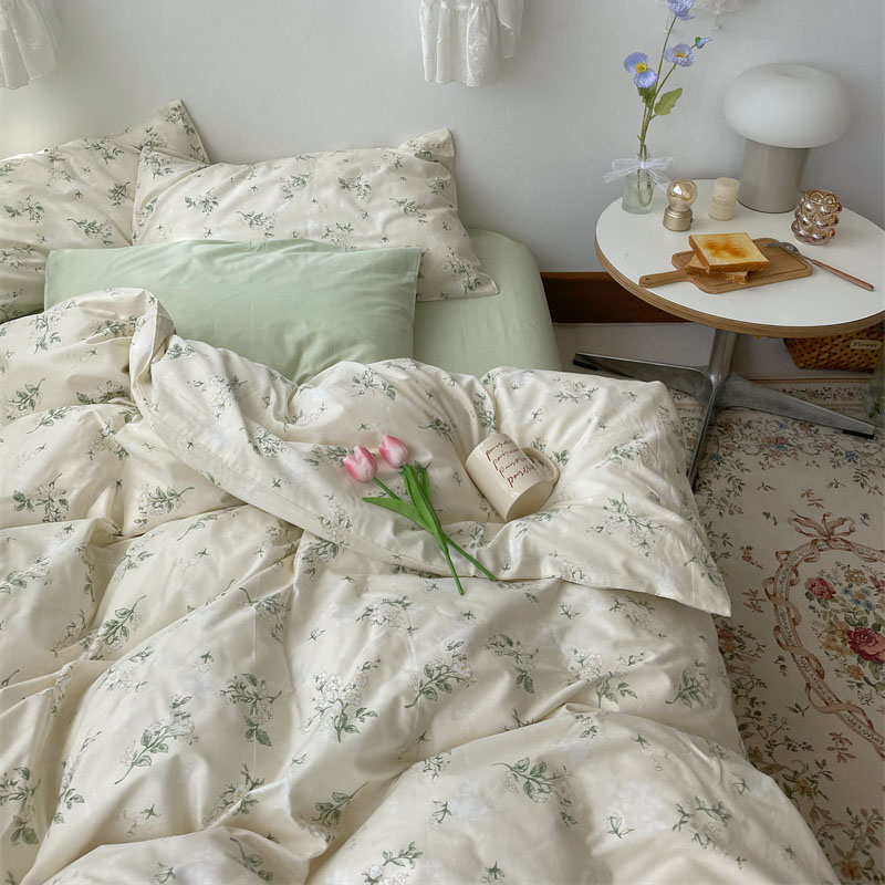 楽天市場】送料無料 布団カバーセット ベージュ グリーン 花柄 韓国風