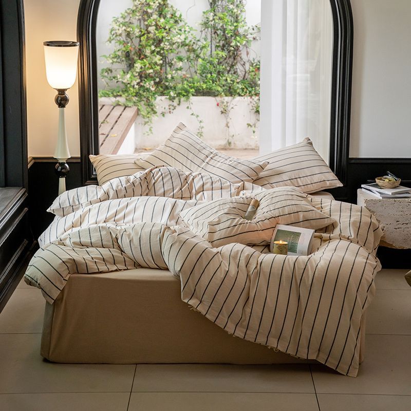 楽天市場】送料無料 布団カバーセット ベージュ ストライプ 綿100