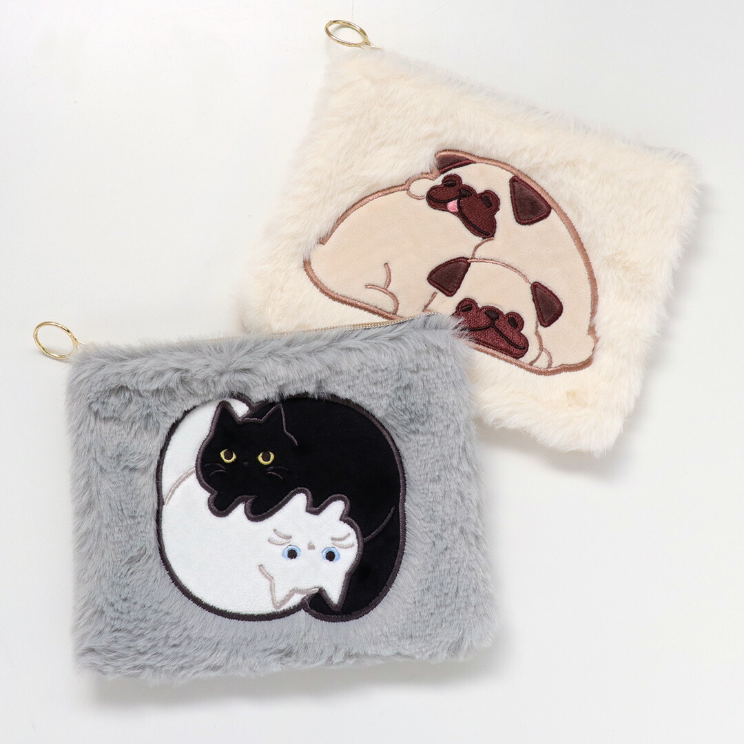 楽天市場】もふもふアニマルフラットポーチ ポーチこもこ ファー 化粧
