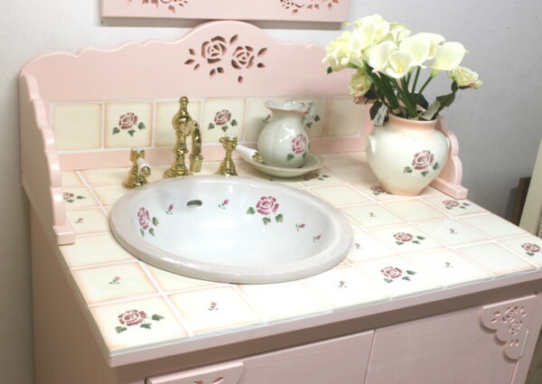 楽天市場】タイルのロマンティック洗面台 端までタイルバージョン 85cm