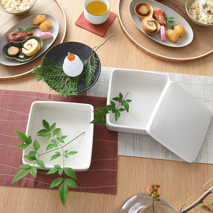 楽天市場】白雪お重 蓋つき2段 お正月／studio m スタジオエム