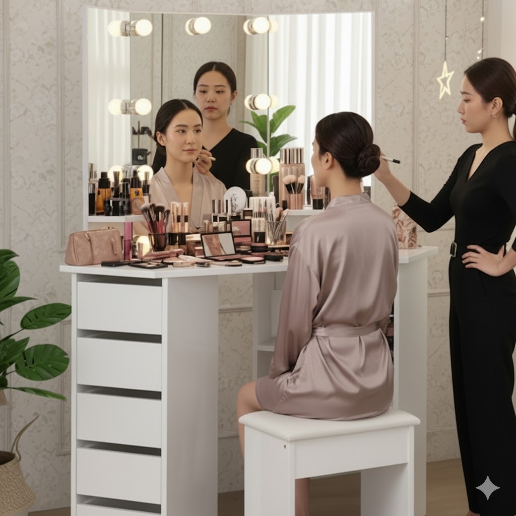 楽天市場】送料無料 ドレッサー 三面鏡 LEDライト付き 女優ミラー