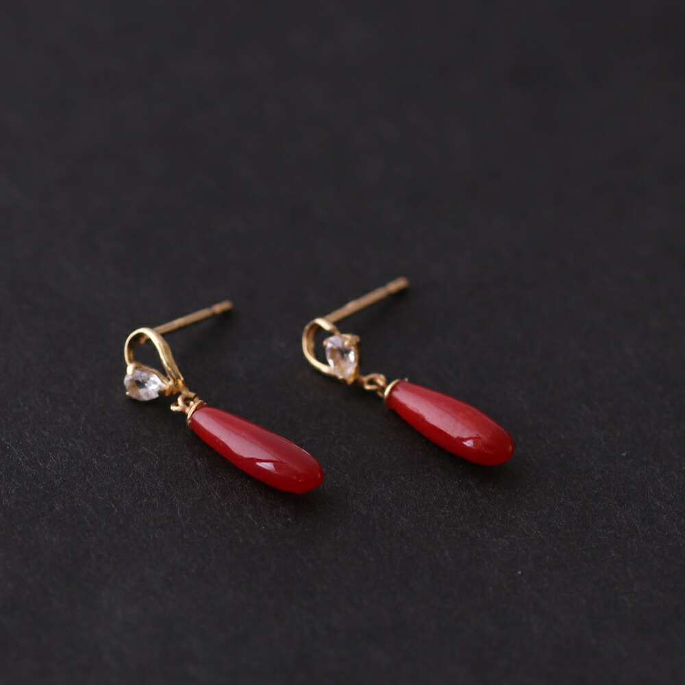 楽天市場】≪1年保証付き≫ 血赤珊瑚ドロップ付きK18ブラ・ピアス 葬送