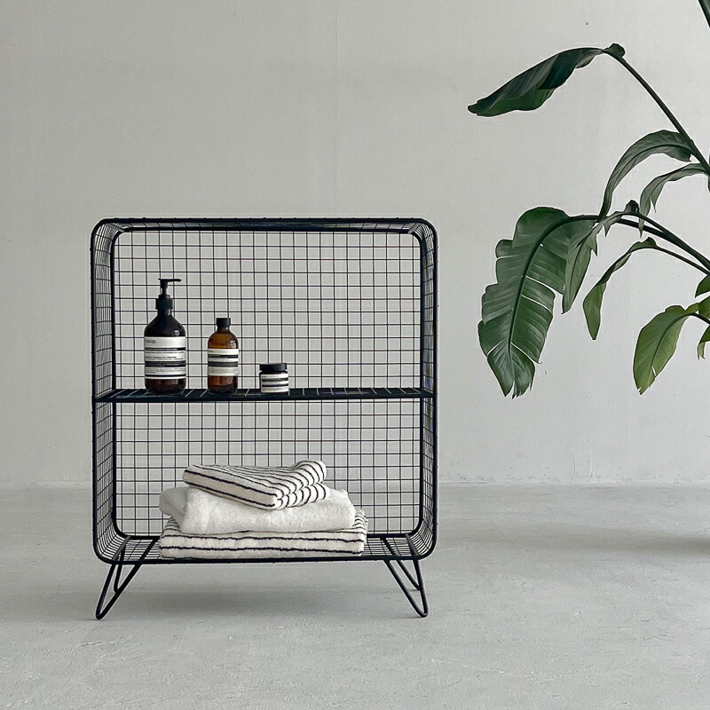 楽天市場】ブラック スタンド付き スチールメッシュ ワイド2段ラック