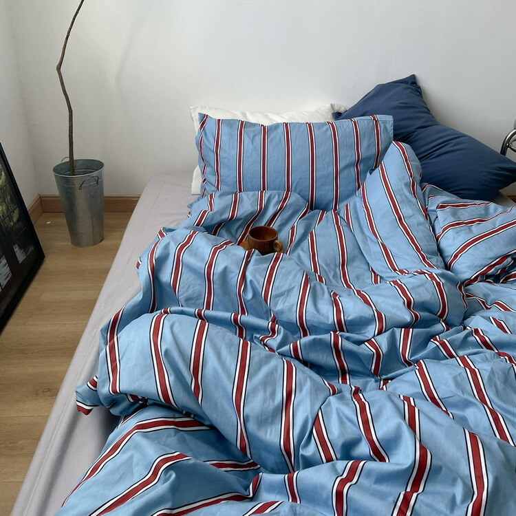 楽天市場】ブルー シックシンストライプ 掛け布団カバー シングル