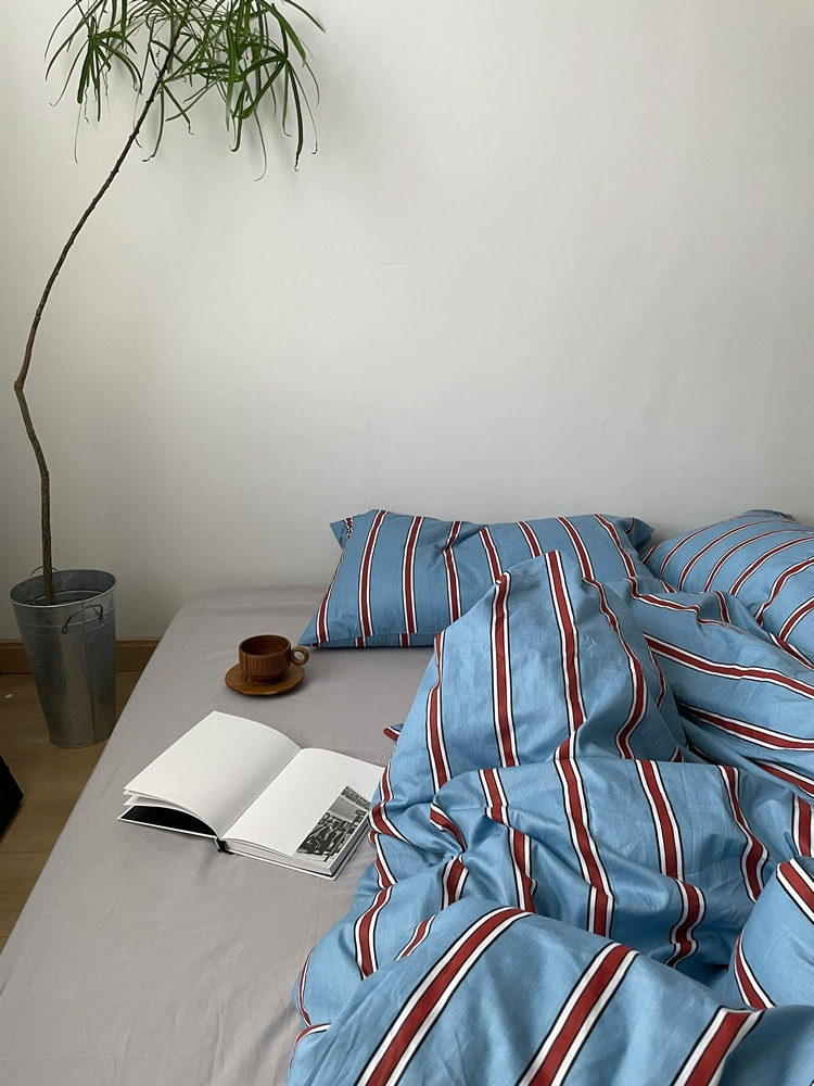 楽天市場】ブルー シックシンストライプ 掛け布団カバー シングル