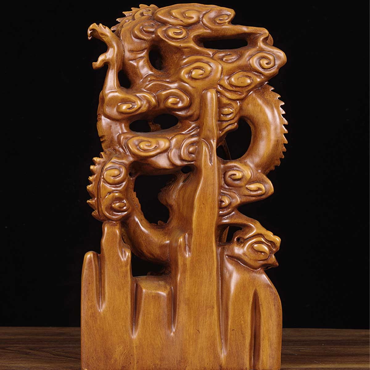 楽天市場】龍神 木 水龍 木製 黒壇 花梨 彫刻 50cm 風水 4本爪 置物