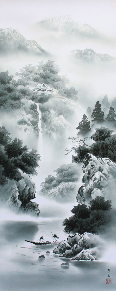 楽天市場】【マラソン限定クーポン】掛け軸 山水画 水墨山水 北山歩生