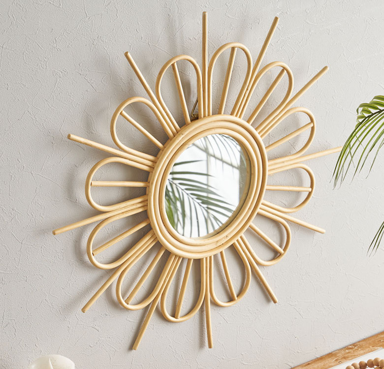 楽天市場】鏡 壁掛け ラタン ミラー フラワー アジアン 鏡 壁掛け