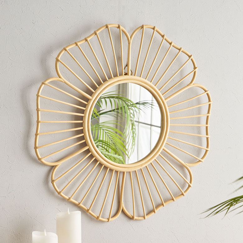 楽天市場】鏡 壁掛け ラタン ミラー フラワー アジアン 鏡 壁掛け