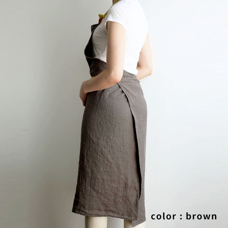 楽天市場】エプロン 長め リネン グレー イエロー Lino e lina 100cm