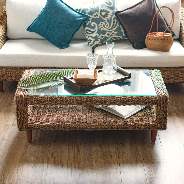 楽天市場】センターテーブル アバカ素材 強化ガラス天板 幅100cm 収納