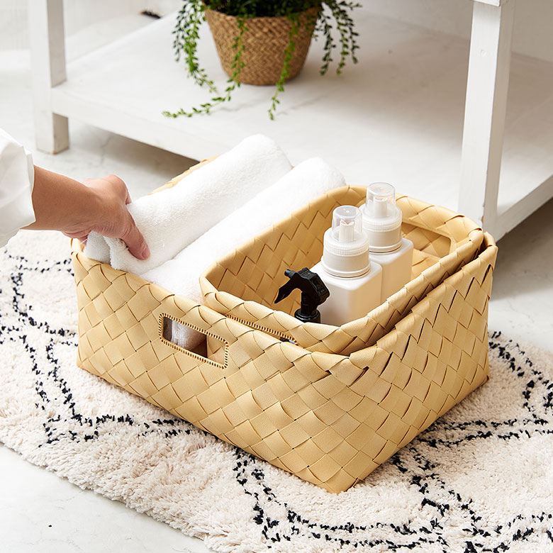 楽天市場】バスケット 洗える カゴ 白樺風 籠 持ち手付き ポリエチレン