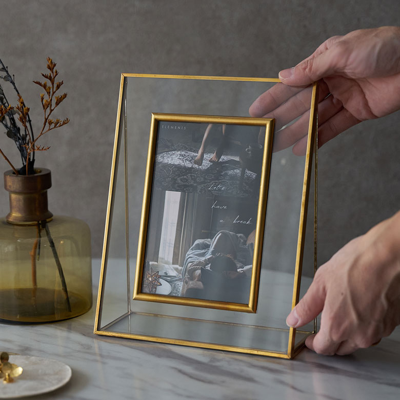 楽天市場】ガラスと真鍮 フォトフレームBrass ブラス 写真立て