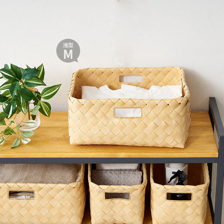 楽天市場】バスケット 洗える カゴ 白樺風 籠 持ち手付き ポリエチレン