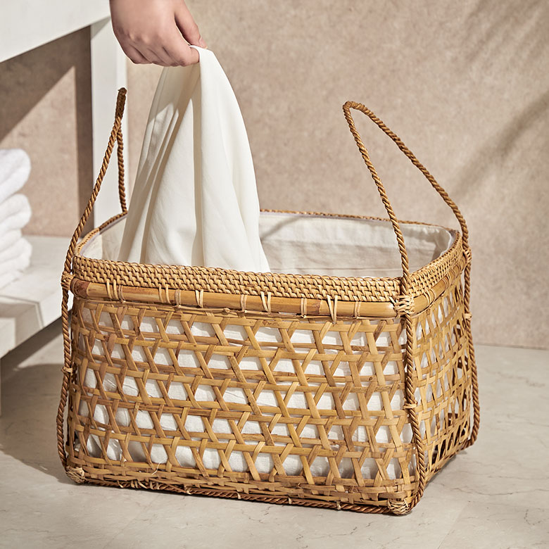 楽天市場】バスケット かご 約 15L ラタン バンブー 籐 竹 約 W 38cm D