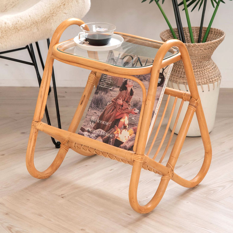 楽天市場】サイドテーブル ラタン マガジンラック ナイトテーブル W