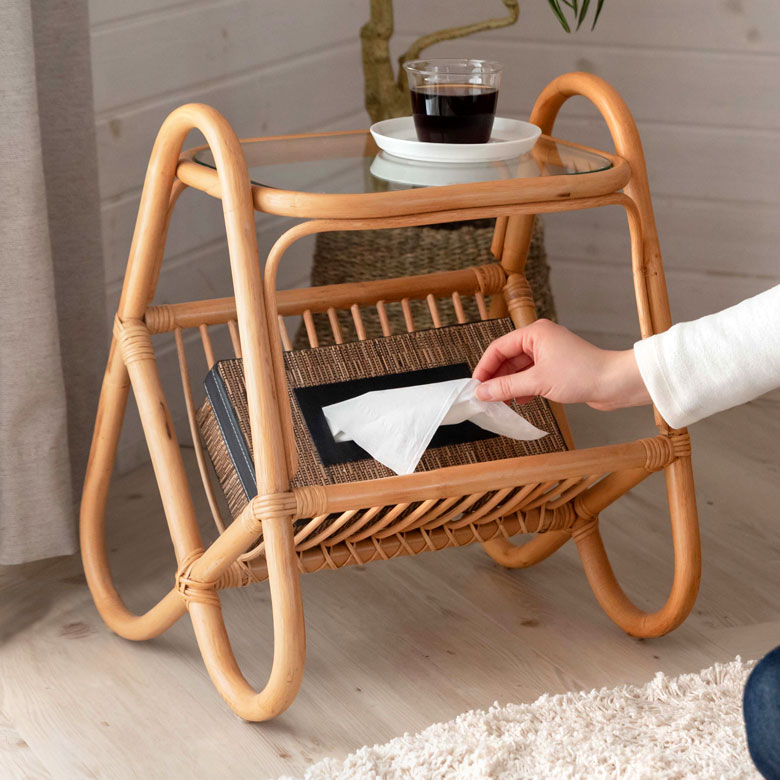 楽天市場】サイドテーブル ラタン マガジンラック ナイトテーブル W