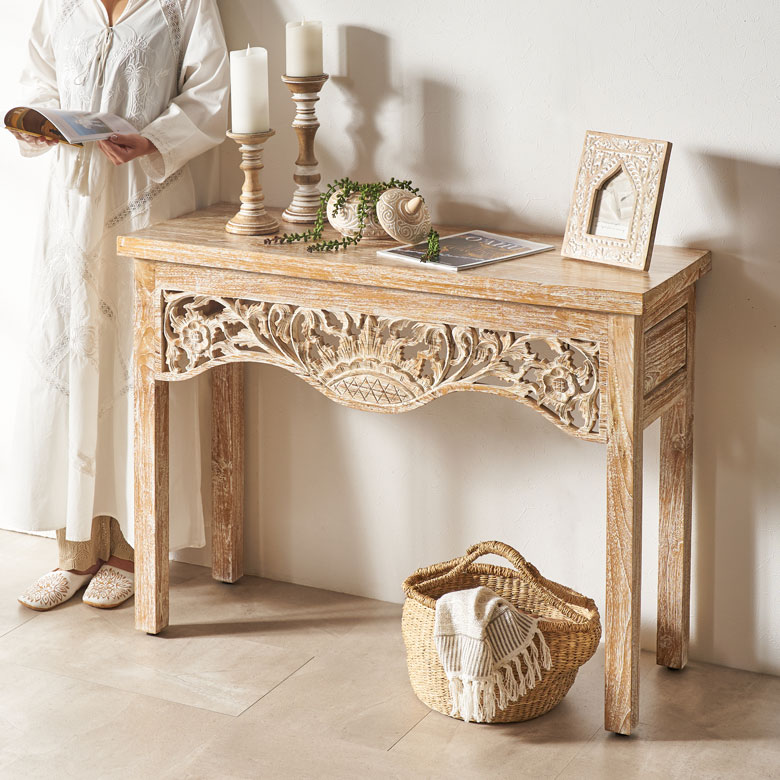 楽天市場】コンソールテーブル 木製 玄関 アンティーク調 スリム