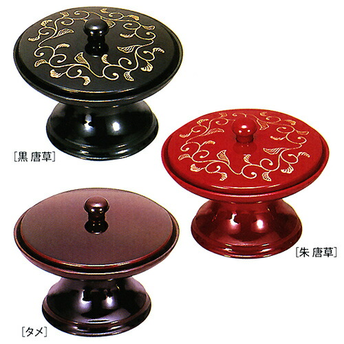 楽天市場】茶台 仏具 仏前用 PC 茶台 2.5寸フタ付 （黒唐草・朱唐草