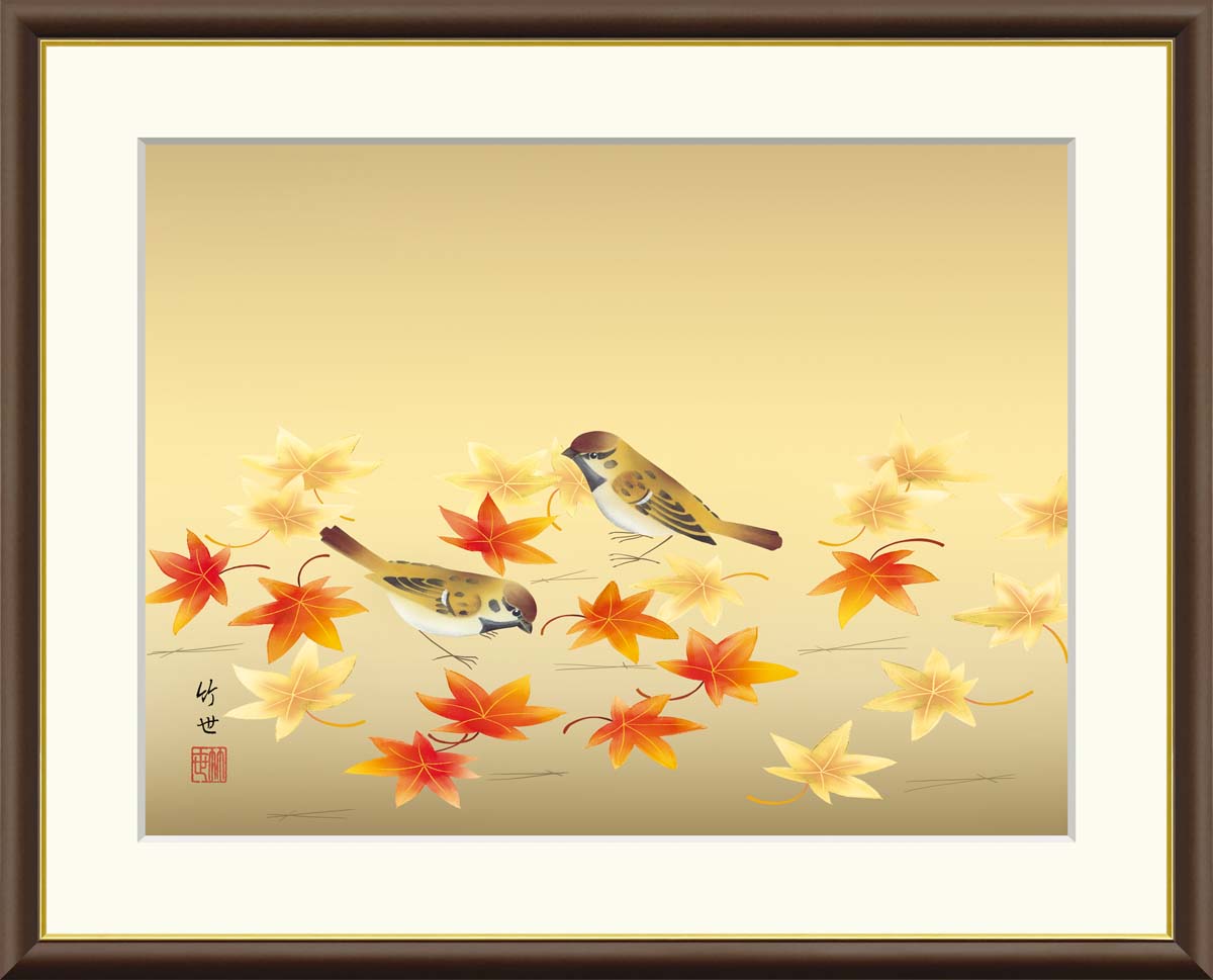 楽天市場】絵画 日本画 額入りアート 秋 「紅葉に小鳥」 J4-B031 F8