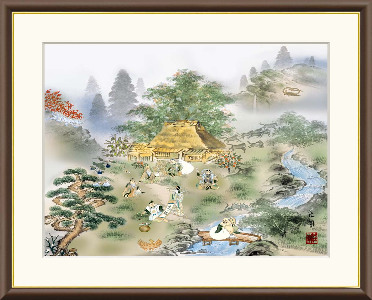 楽天市場】絵画 日本画 額入りアート 「七福四神相応図」 J4-F010 F8