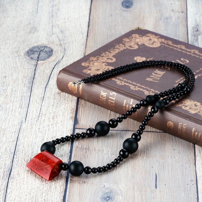 楽天市場】天然石 オニキス 珊瑚 ネックレス ロングネックレス サンゴ