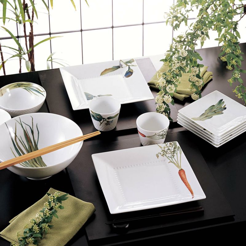 楽天市場】ノリタケ 京香旬彩 19cmスクエアプレートペア（九条葱・伏見