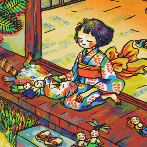 楽天市場】風鈴丸 額付き木版画 朝顔の庭で 2008年 : ベルセーブ