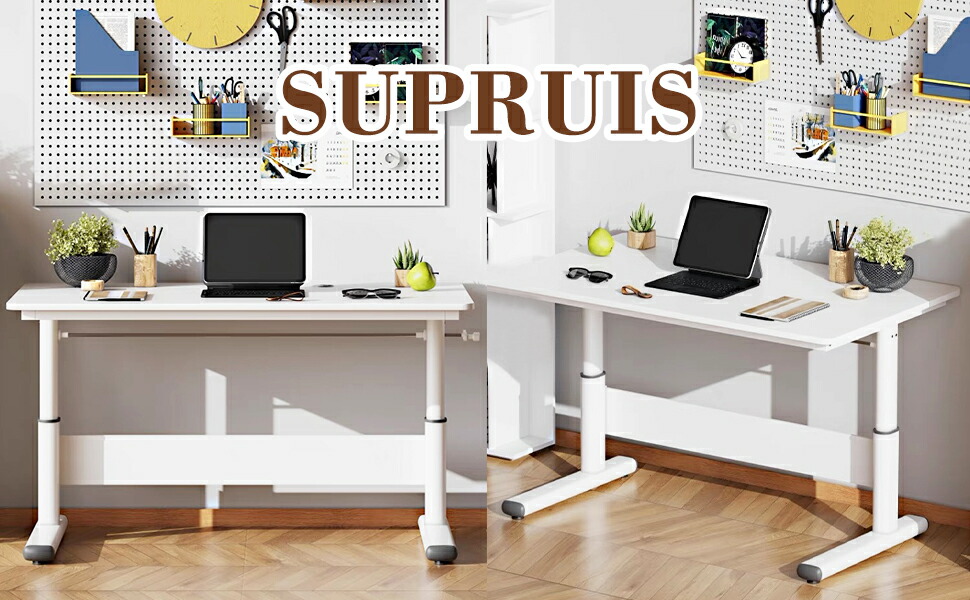 楽天市場】デスク 机 昇降式 高さ調整 65～90cm PCデスク ホワイト 幅