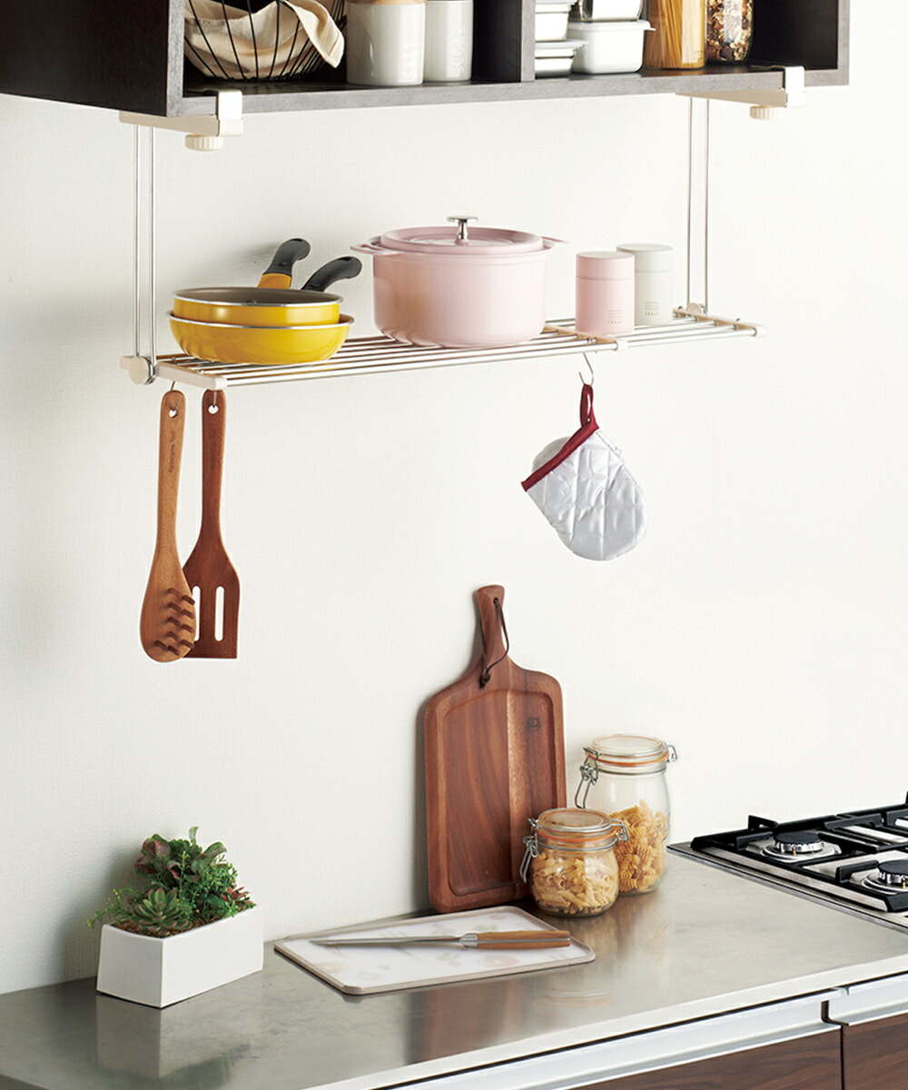 楽天市場】ステンレス 吊り戸棚下キッチンラック 1段 伸縮棚