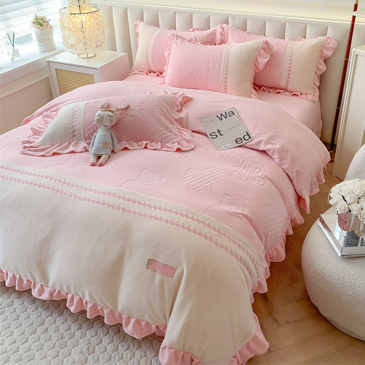 楽天市場】送料無料 布団カバーセット 4点セット ピンク フリル 可愛い