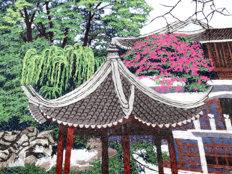 楽天市場】蘇州手刺繍風景画 蓮池と亭 中華インテリア 中国伝統工芸