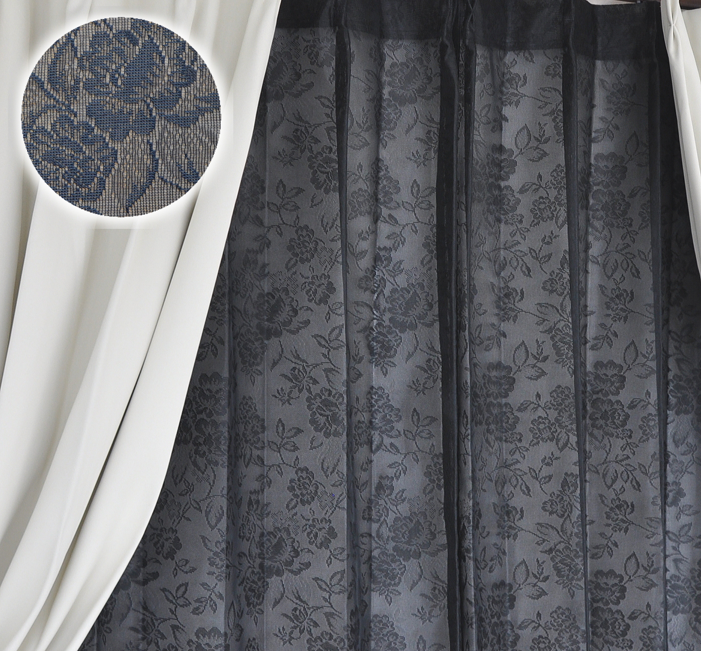 楽天市場】日本製 レースカーテン ミラーレース 黒 UVカット 刺繍