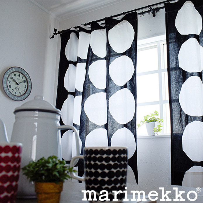 楽天市場】カーテン マリメッコ 北欧 キヴェット ブラック 丸柄 石 黒