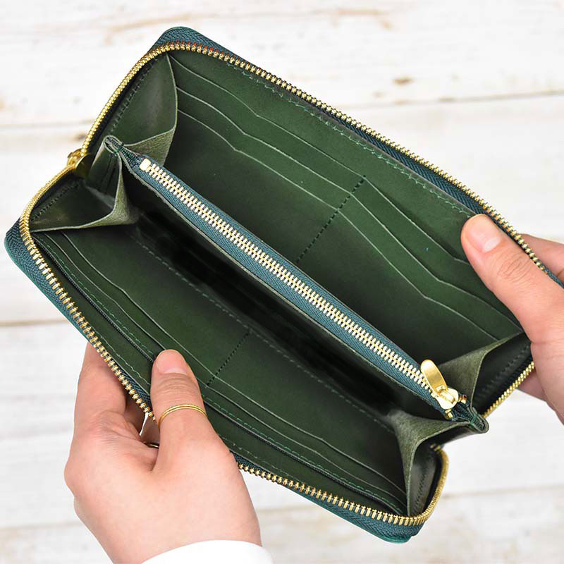 楽天市場】緑の財布 グリーン 長財布 ラウンドファスナー 栃木レザー