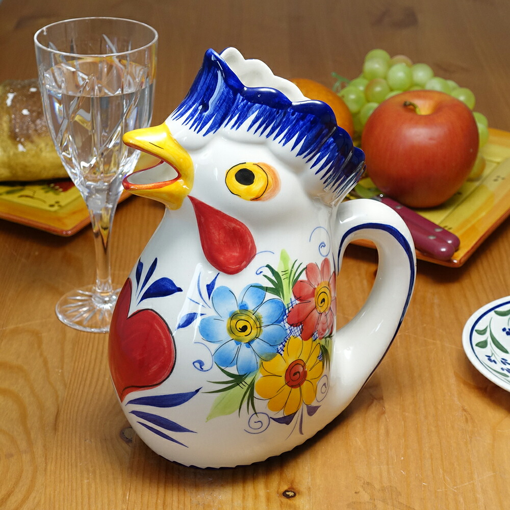 楽天市場】ポルトガル製 陶器製 ニワトリ ジャグ 水差し ハンドメイド