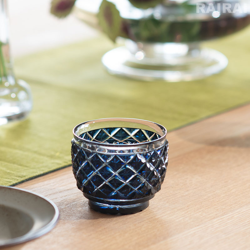 楽天市場】薩摩切子 猪口 大 cut34 緑 藍 復元 島津薩摩切子 薩摩