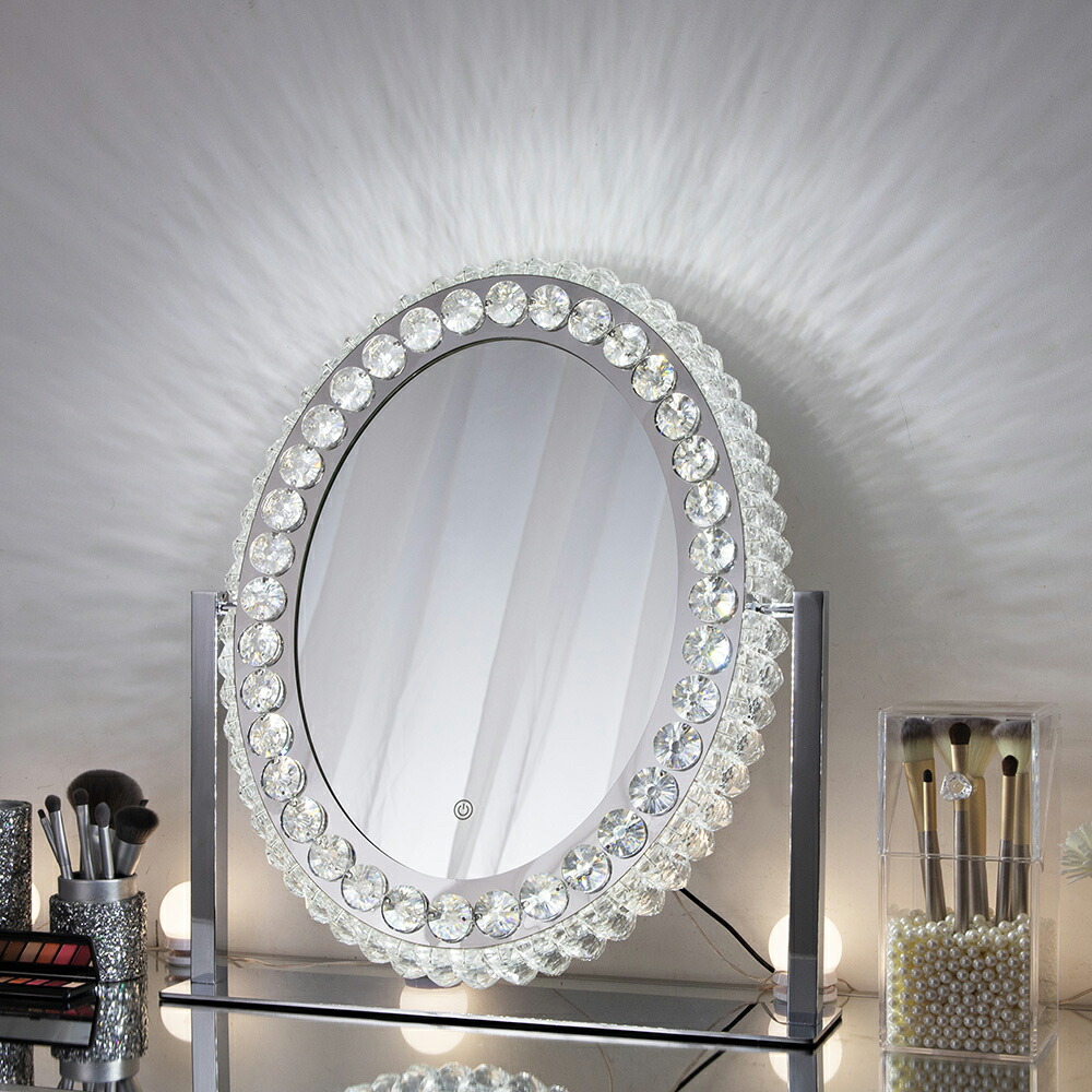 楽天市場】女優ミラー LEDライト付き クリスタル 52*46cm おしゃれ 三