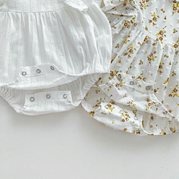 楽天市場】袖フリル ベビー ロンパース 半袖 ノースリーブ 花柄 白 肩