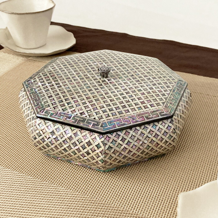 楽天市場】韓国 螺鈿 漆螺鈿八角小物入れ菓子器 幾何学模様 吉兆柄