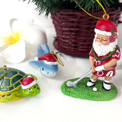 ハワイアンサンタクロースとフラミンゴのクリスマス装飾 シットバイ