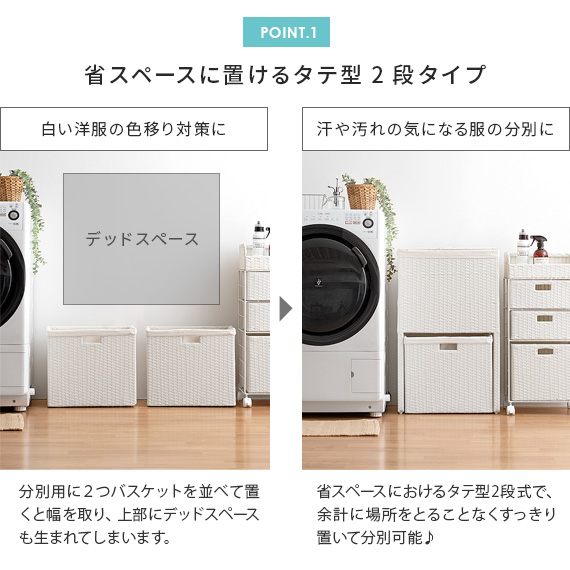 楽天市場】ランドリーバスケット 2段 ふた付き おしゃれ スリム 大容量