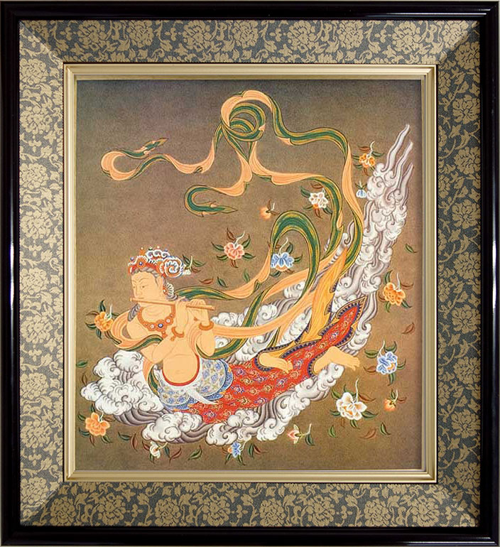 楽天市場】仏画 緞子 色紙額 「飛天」 複製画 額付き（額外寸32.5x35